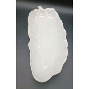 California Pottery Leaf Dish Art Pottery MCM 1950-60s Mint White 14.5”